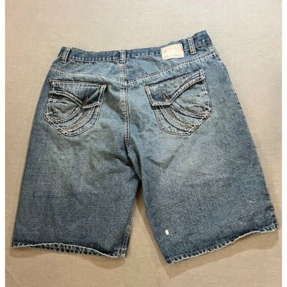 Phat Farm Shorts Mens 38 Blue Denim Embriodered Flap Pocketed Zip Men 38x12. - Picture 8 of 13